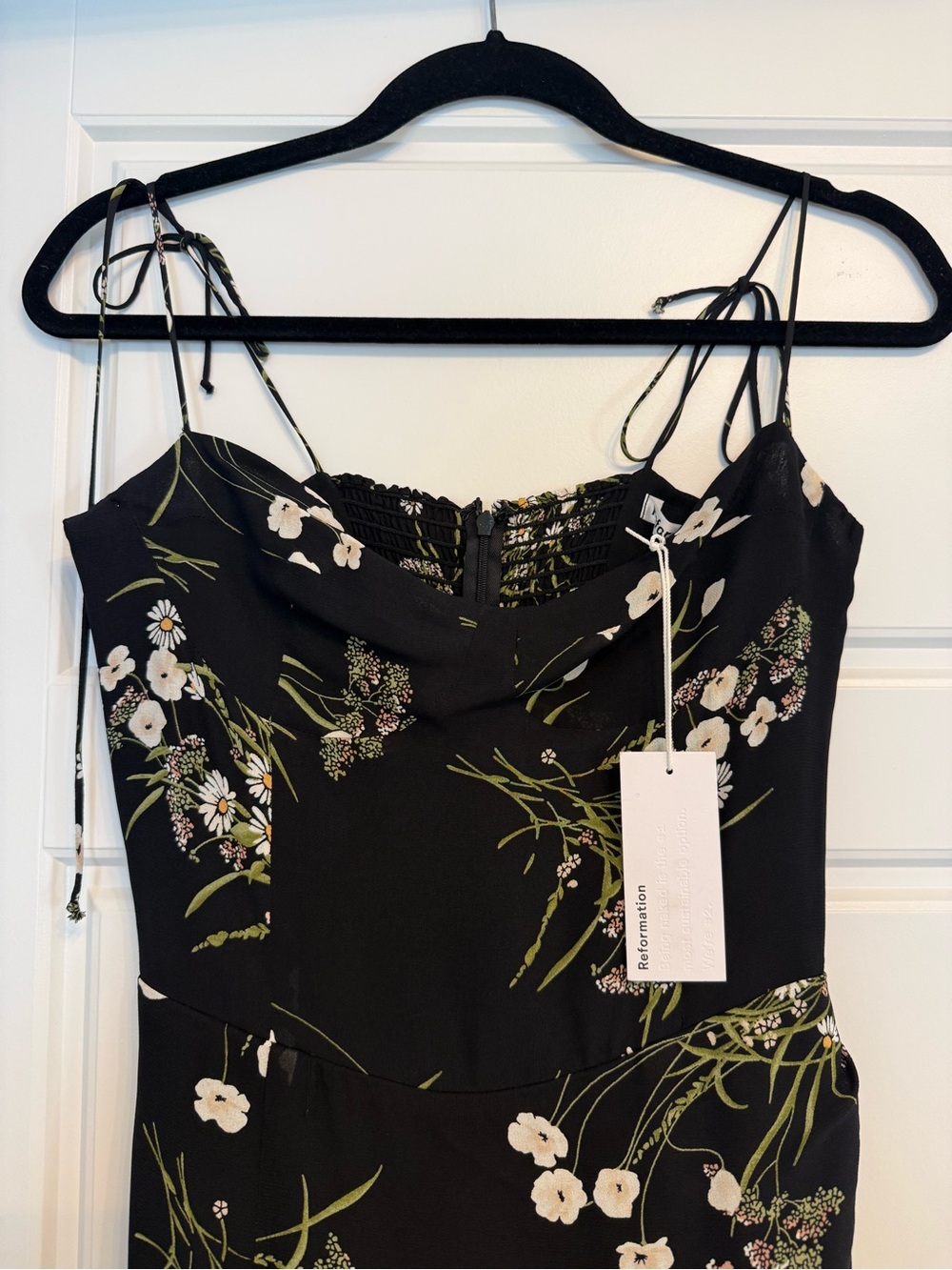 LIKE NEW! Reformation Kourtney Midi Dress with Side Slit - Black Floral - Picture 9 of 10